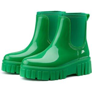 Women's Green Ankle Boots Waterproof Platform Rubber Chelsea Comfortable Shoes